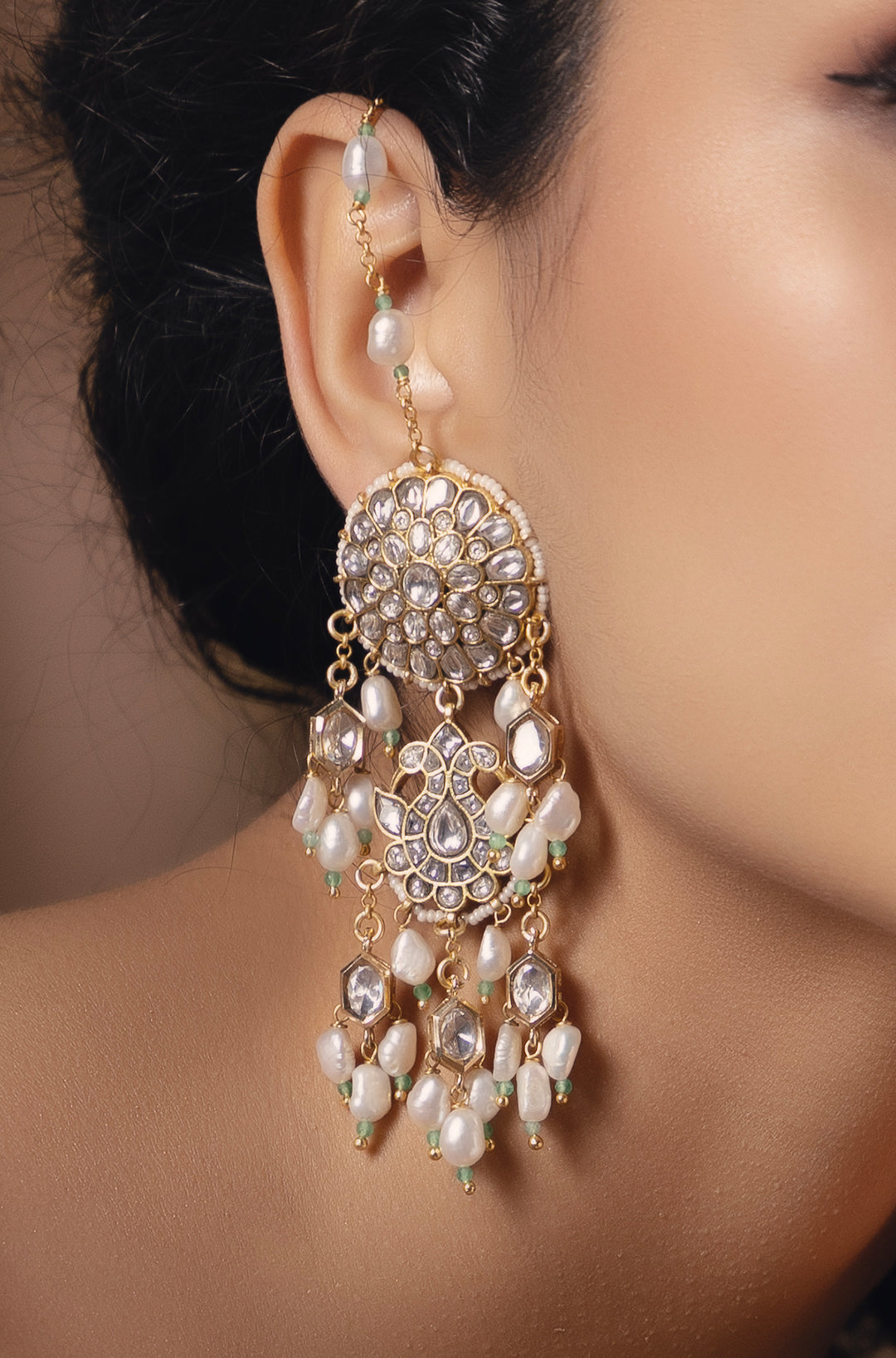 Polki-Pearl Sparkling Earrings