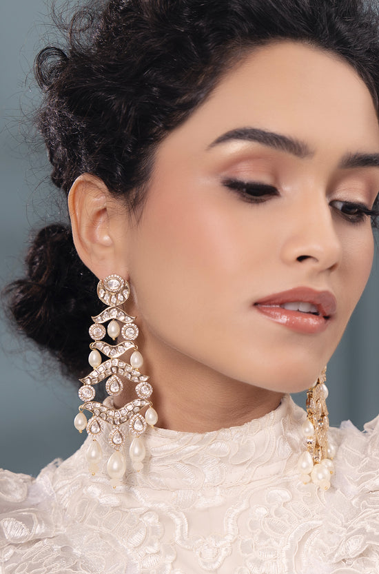 Polki-Pearl Elegant Gold Earrings