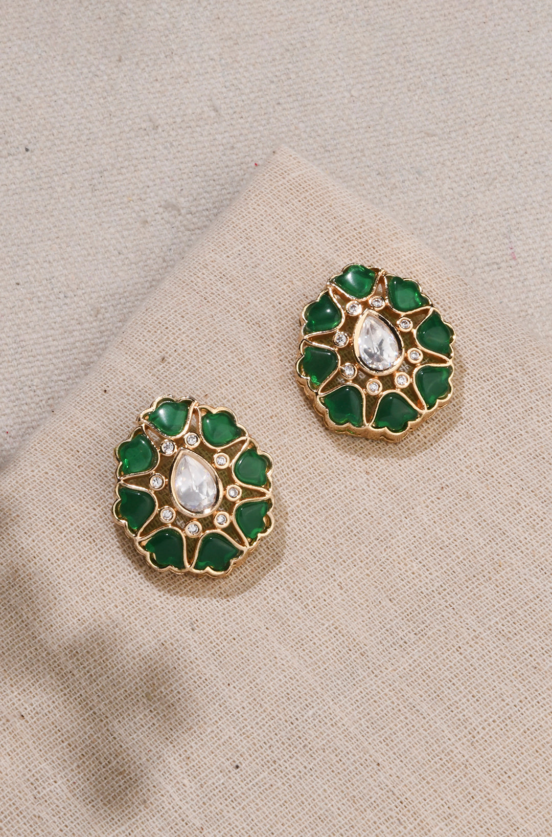 Green Floral Studs