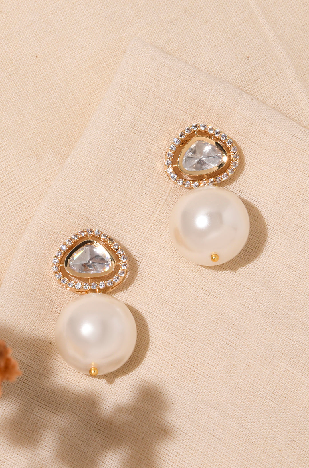 Kundan White Pearl Drop Earrings