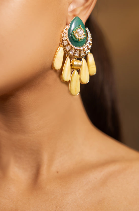 Opulent Green-Golden Elegance Earrings