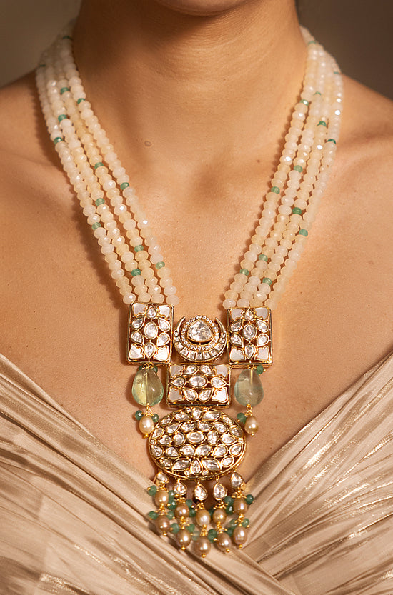 Stylish Golden, Green, OffWhite Necklace