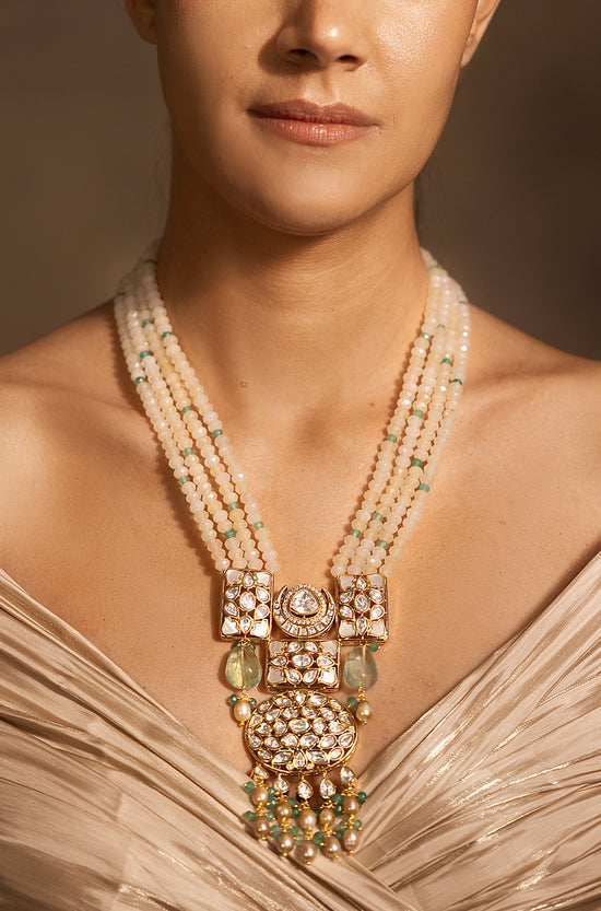 Stylish Golden, Green, OffWhite Necklace