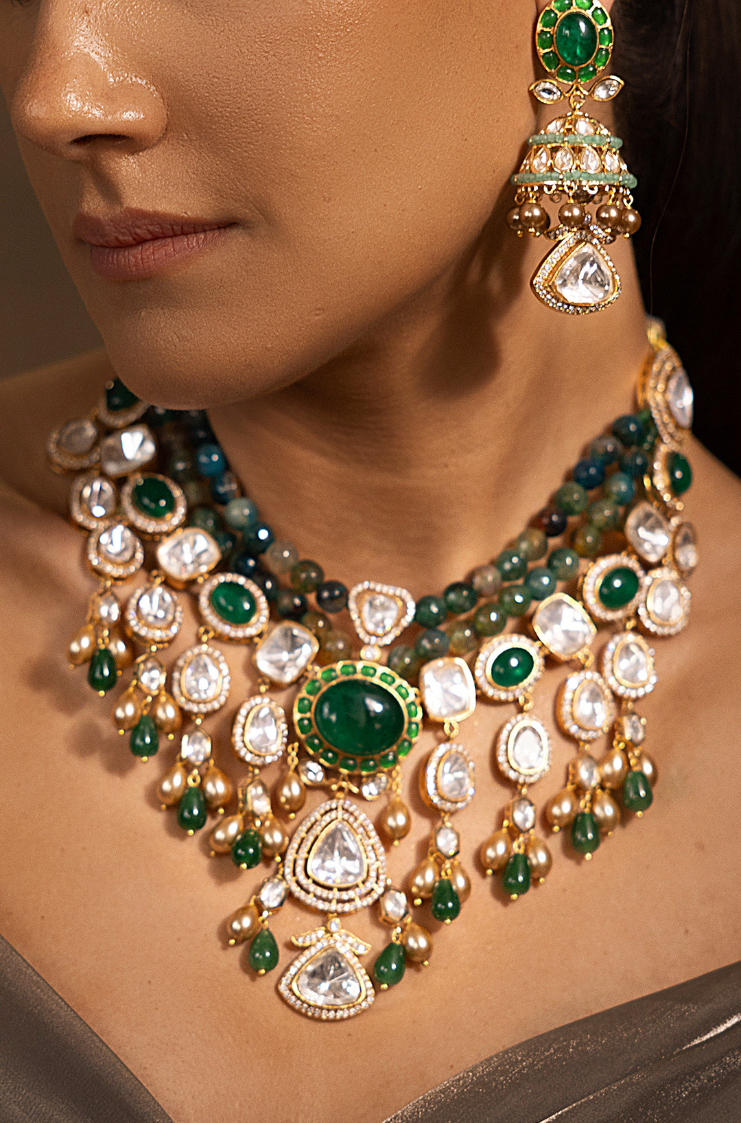 Enchanting Golden-Green Choker Necklace Set