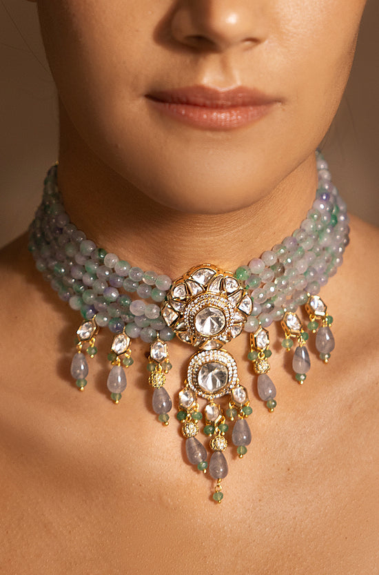 Exquisite Golden, Green Choker Necklace