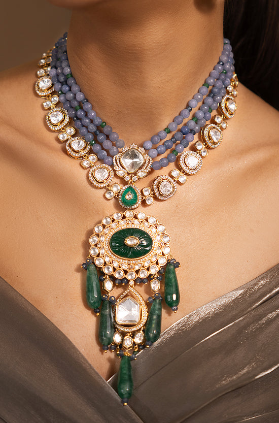 Enchanting Blue-Golden Elegance Necklace Set
