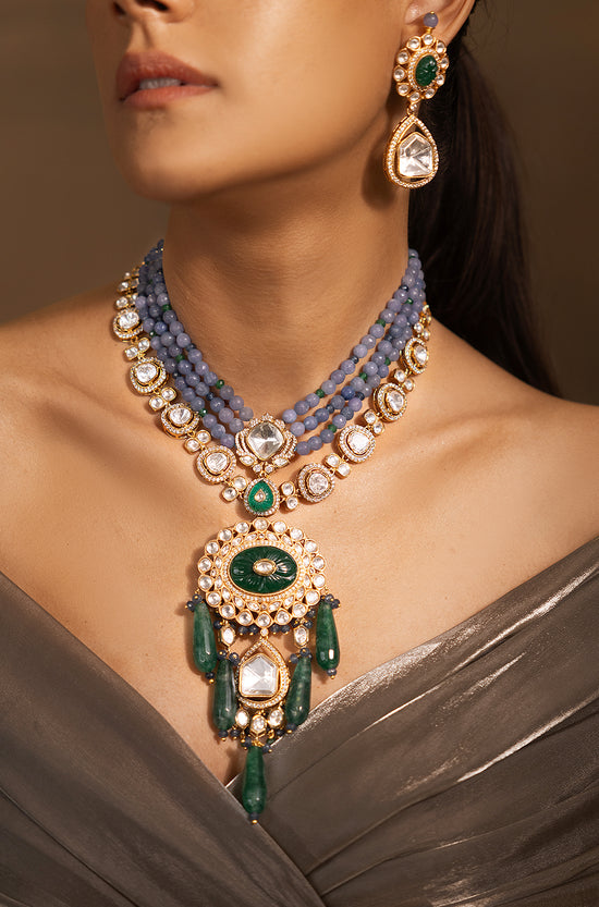 Enchanting Blue-Golden Elegance Necklace Set