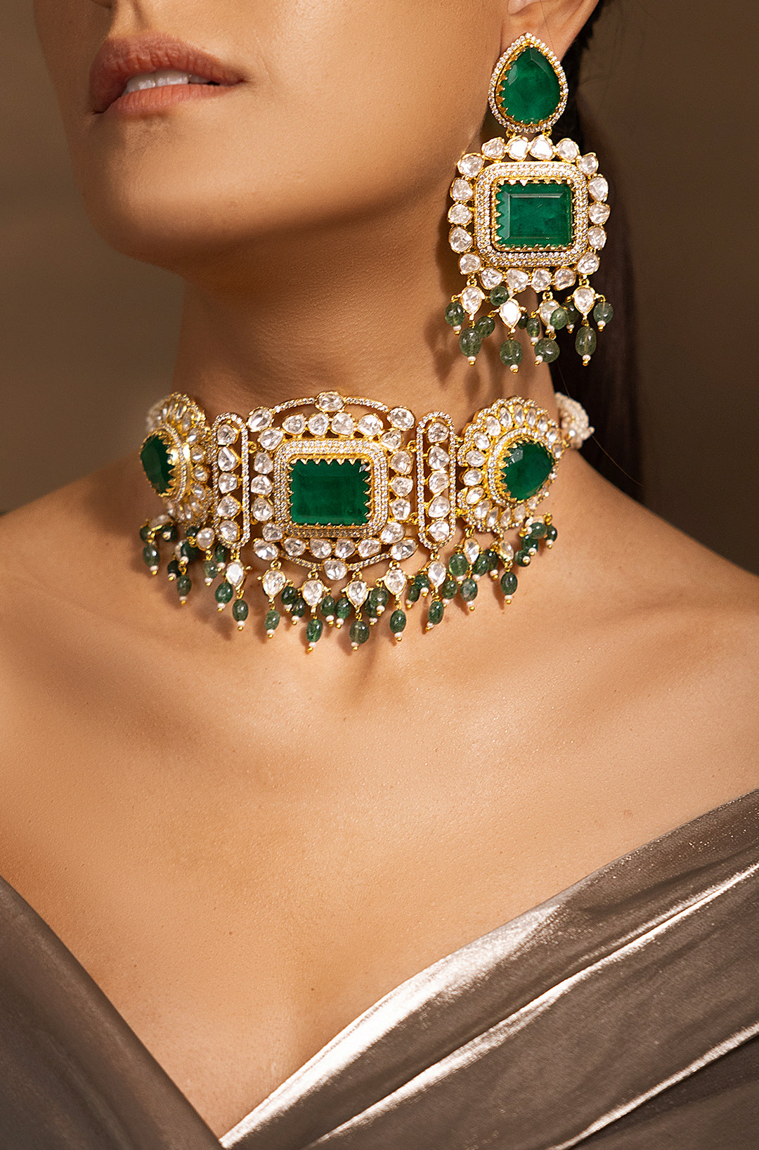 Stylish Golden-Green Choker Necklace Set