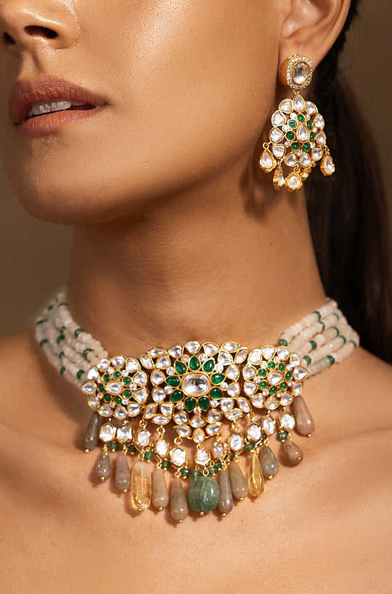 Exquisite Golden-Green Choker Necklace Set