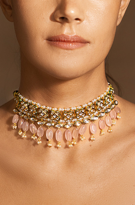 Elegant Gold-Pink Choker Necklace