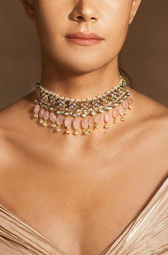 Elegant Gold-Pink Choker Necklace