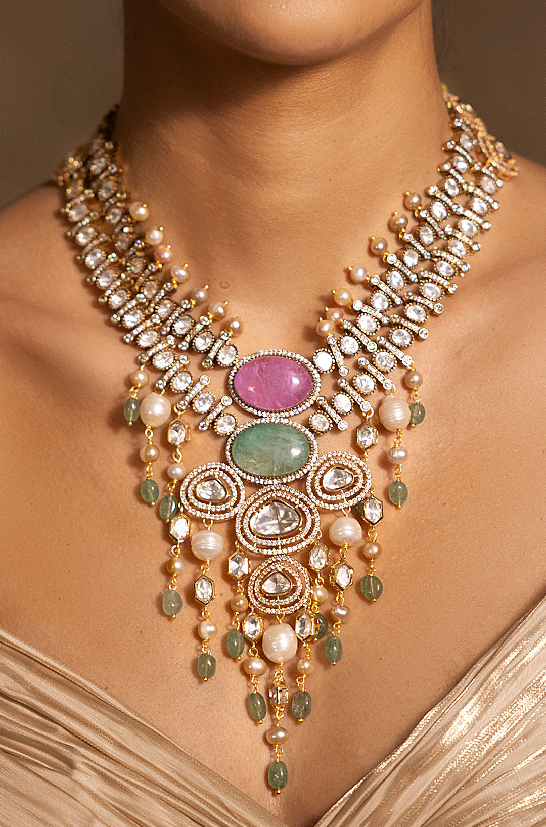 Stylish Pink-Golden-Green Necklace