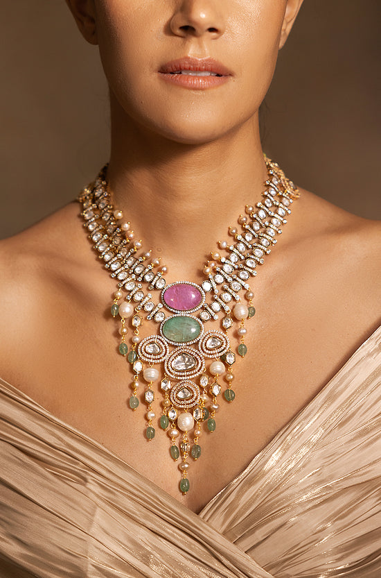 Stylish Pink-Golden-Green Necklace