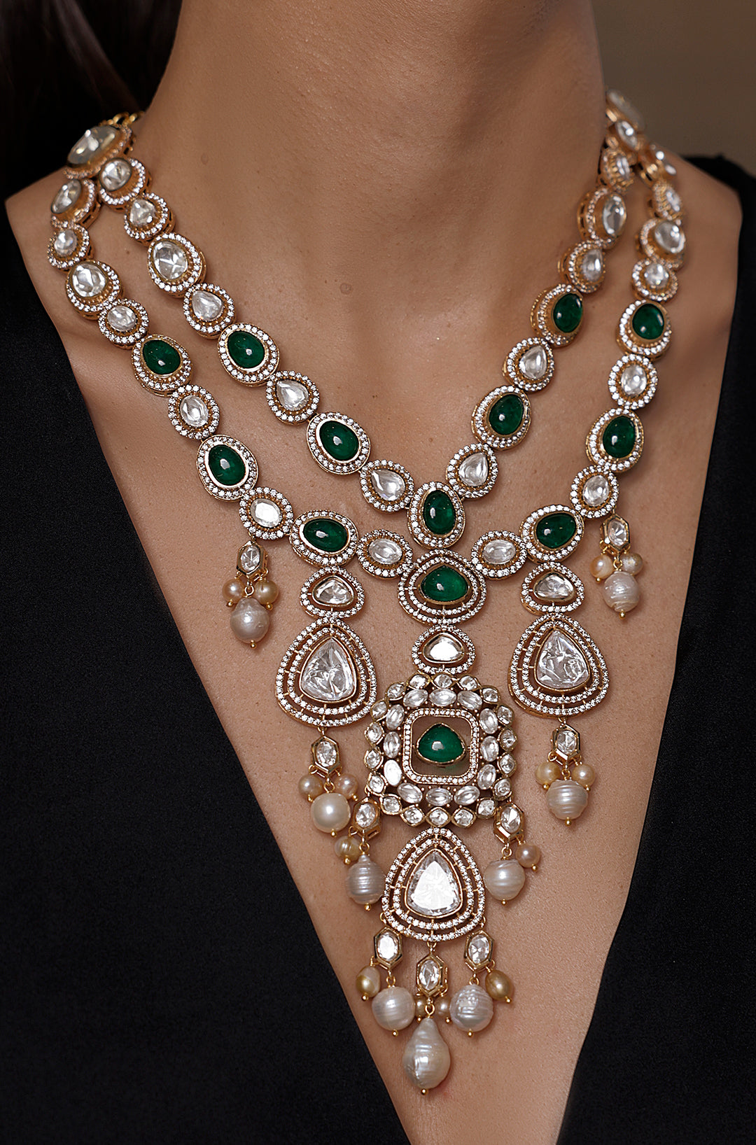 Opulent Bridal Green Gem Necklace Set