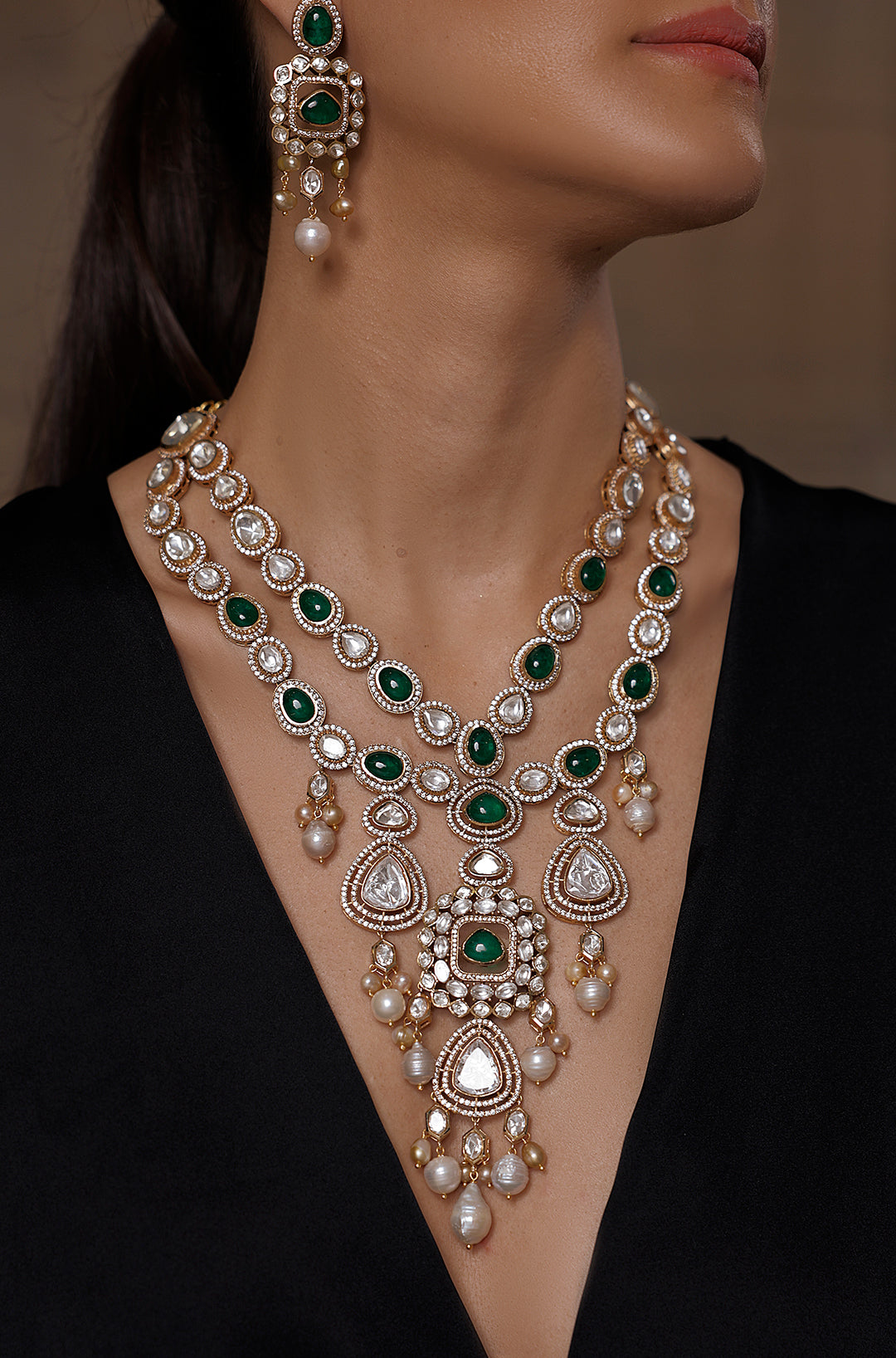 Opulent Bridal Green Gem Necklace Set