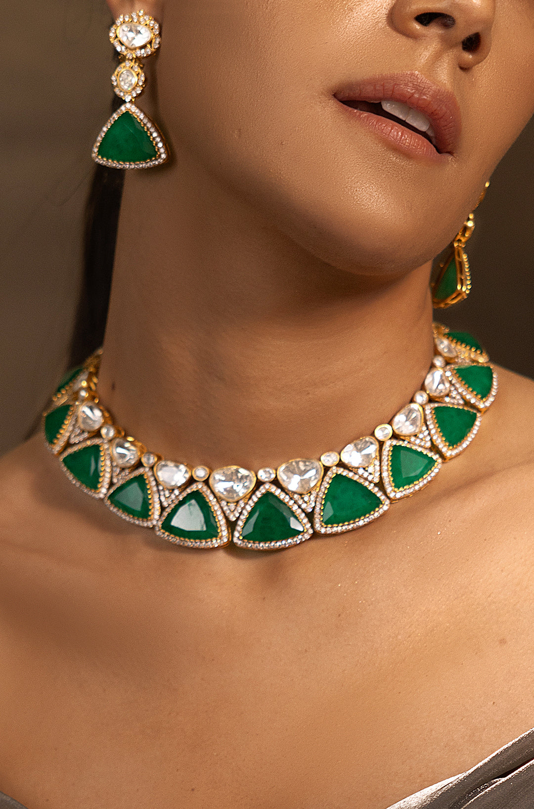 Bohemian Golden-Green Choker Necklace Set