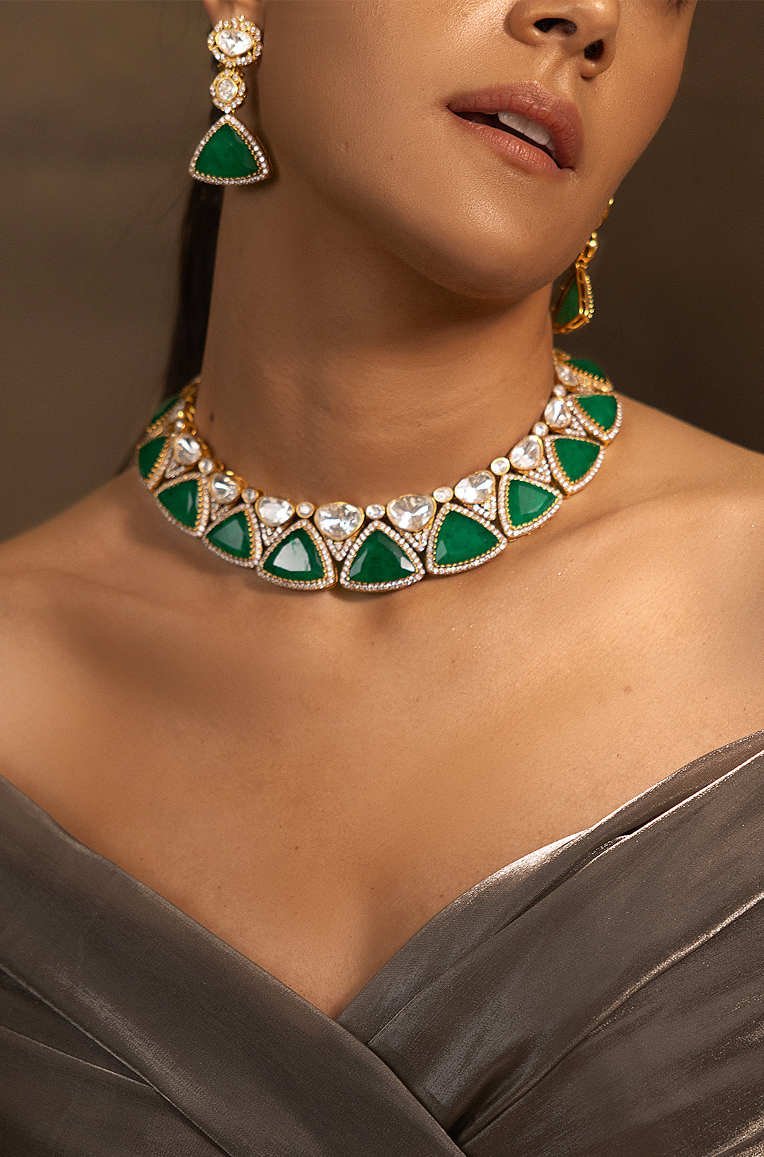 Bohemian Golden-Green Choker Necklace Set