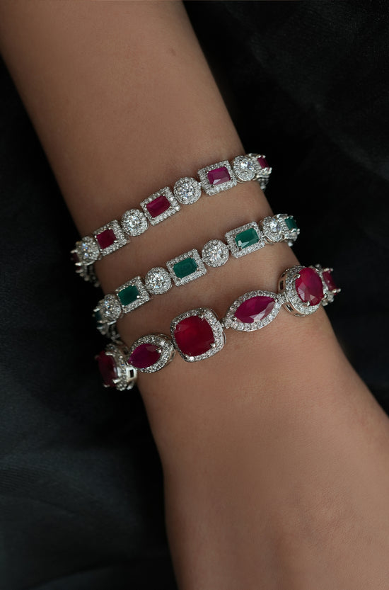 Crimson Glow Silver Bracelet