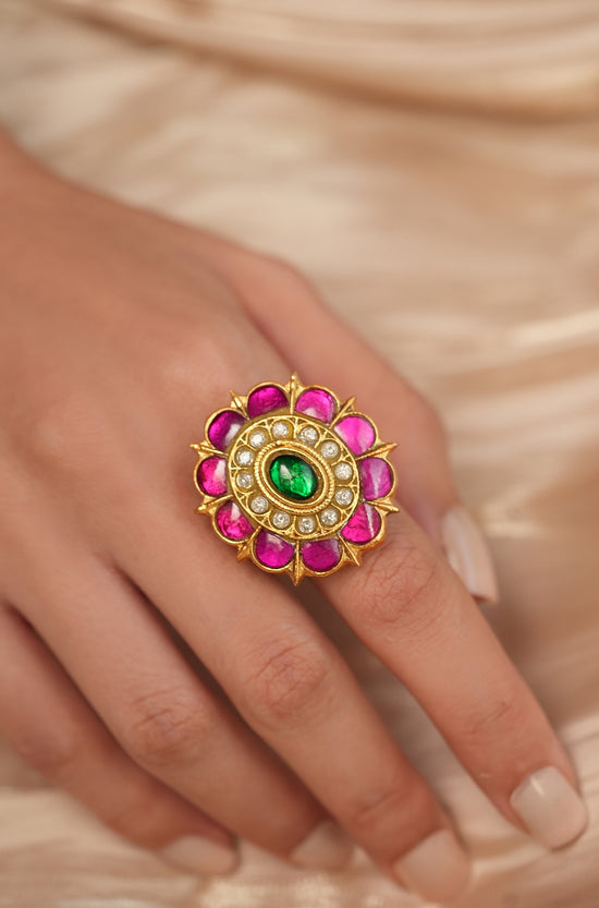 Rajwadi Blossom Polki Ring