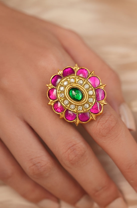 Rajwadi Blossom Polki Ring