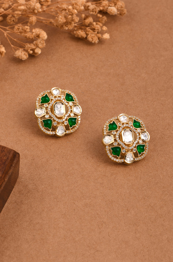 Verdant Glow Polki Stud Earrings