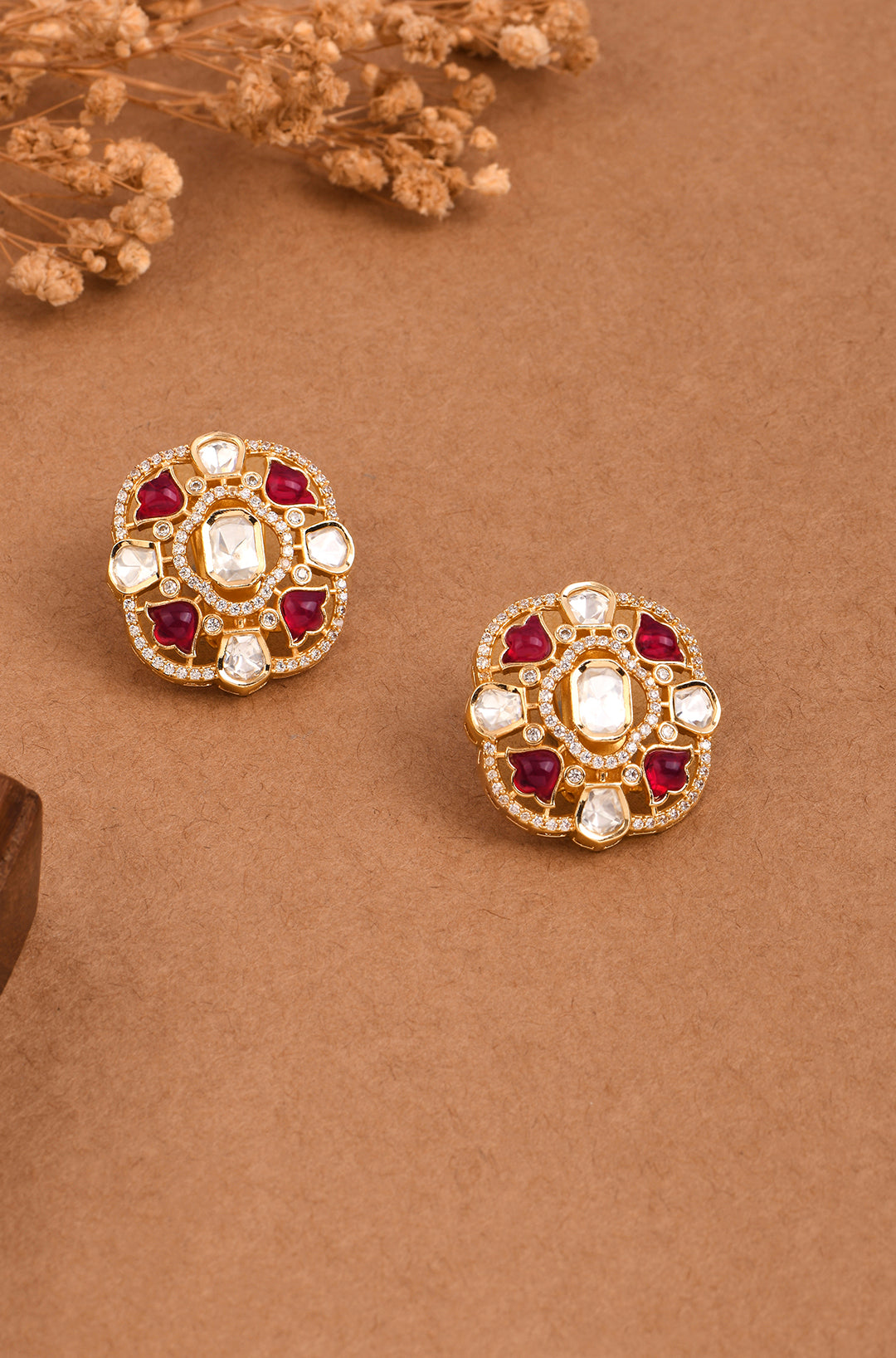 Crimson Dream Polki Stud Earrings