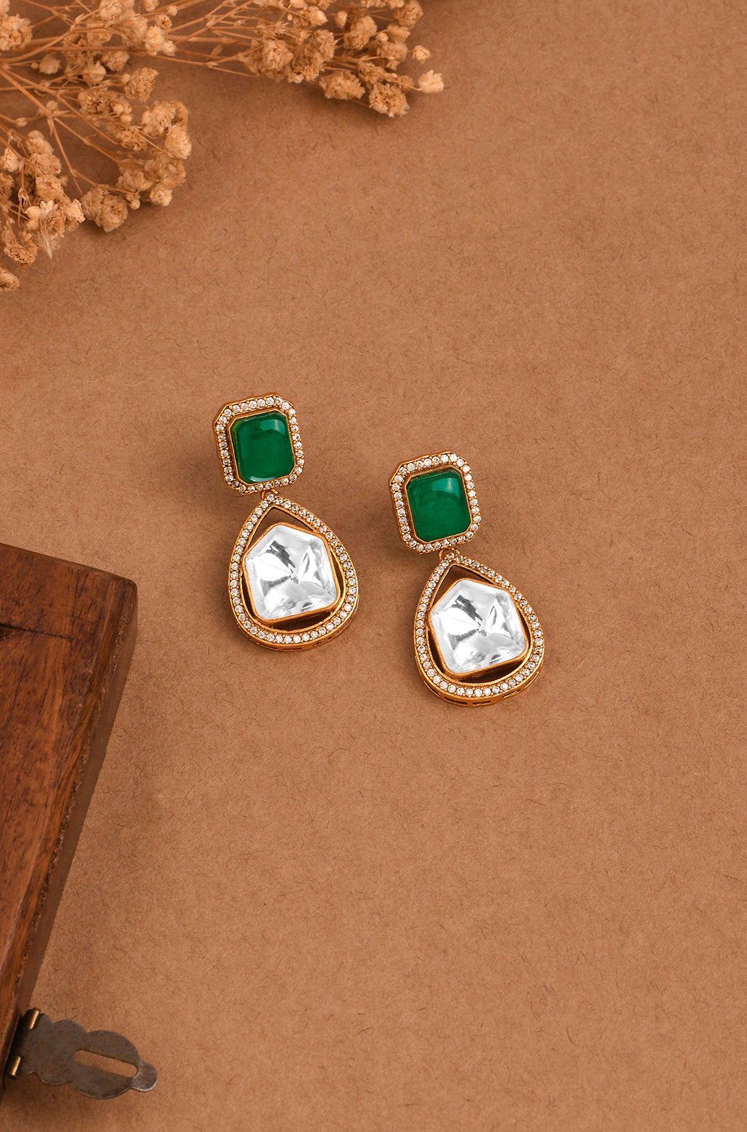 Verdant Harmony Polki Drop Earrings