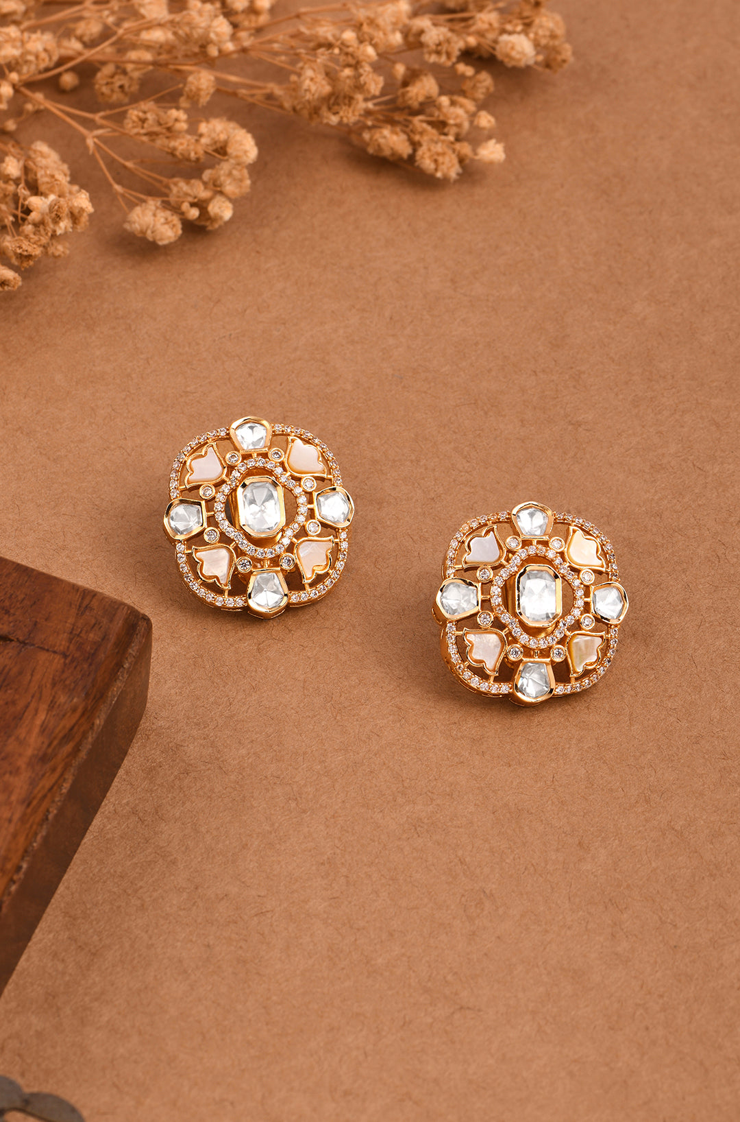 Luminous Pearl Polki Studs