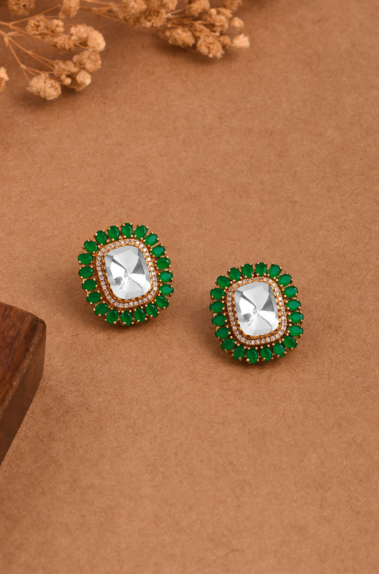 Emerald Edge Polki Stud Earrings