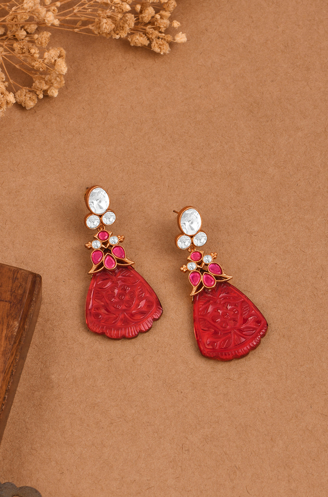 Crimson Motif Dangle Earrings