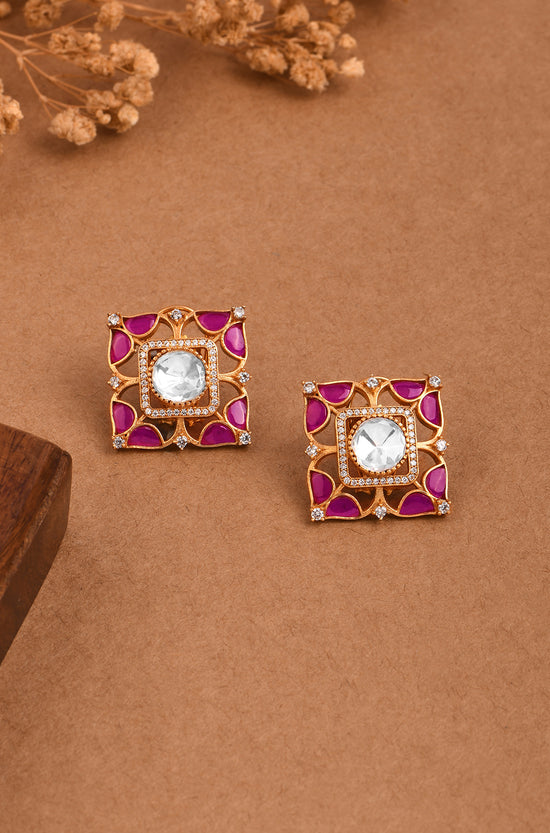 Rosy Square Elegance Studs