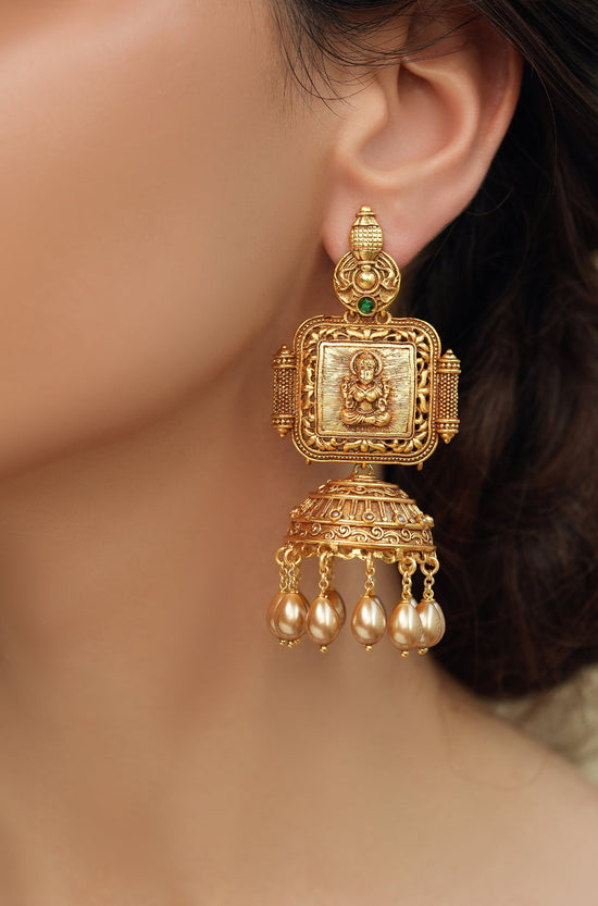 Patterned Temple Jhumkas - Joules by Radhika 