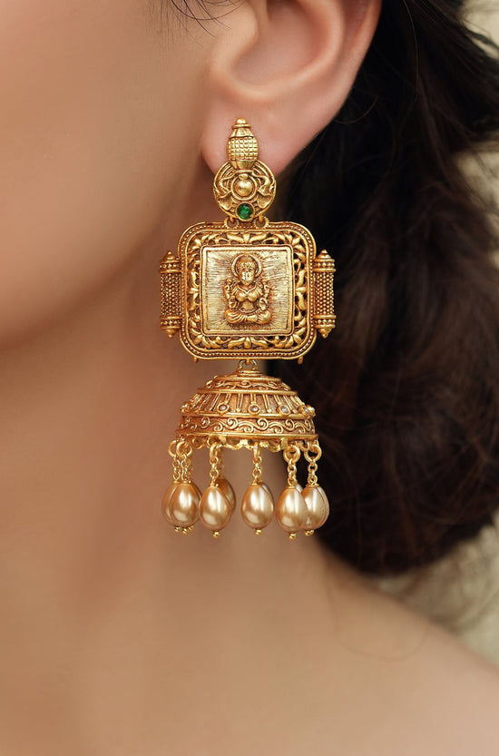 Patterned Temple Jhumkas - Joules by Radhika 