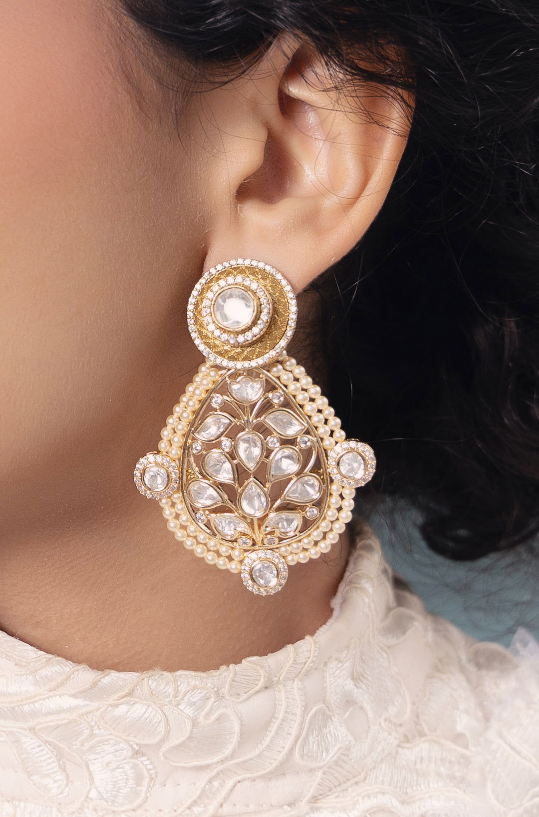 Polki-Pearl Classic Earrings - Joules by Radhika 