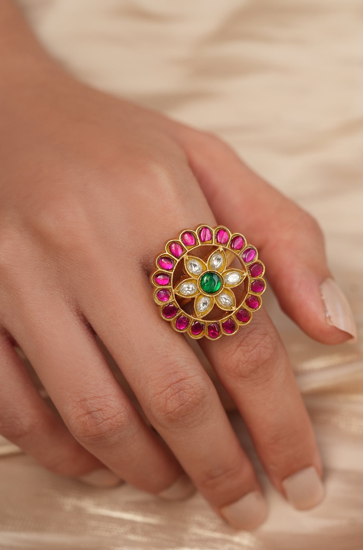 Polki Flower Ring - Joules by Radhika 