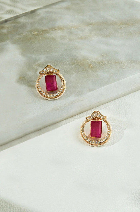 Red Polki Earring - Joules by Radhika 