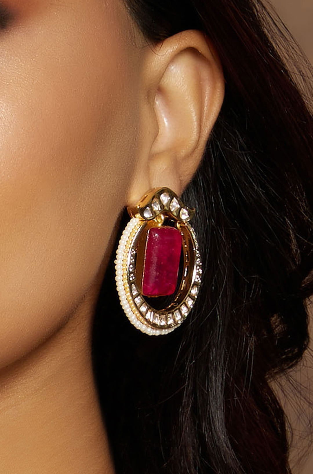 Red Polki Earring - Joules by Radhika 