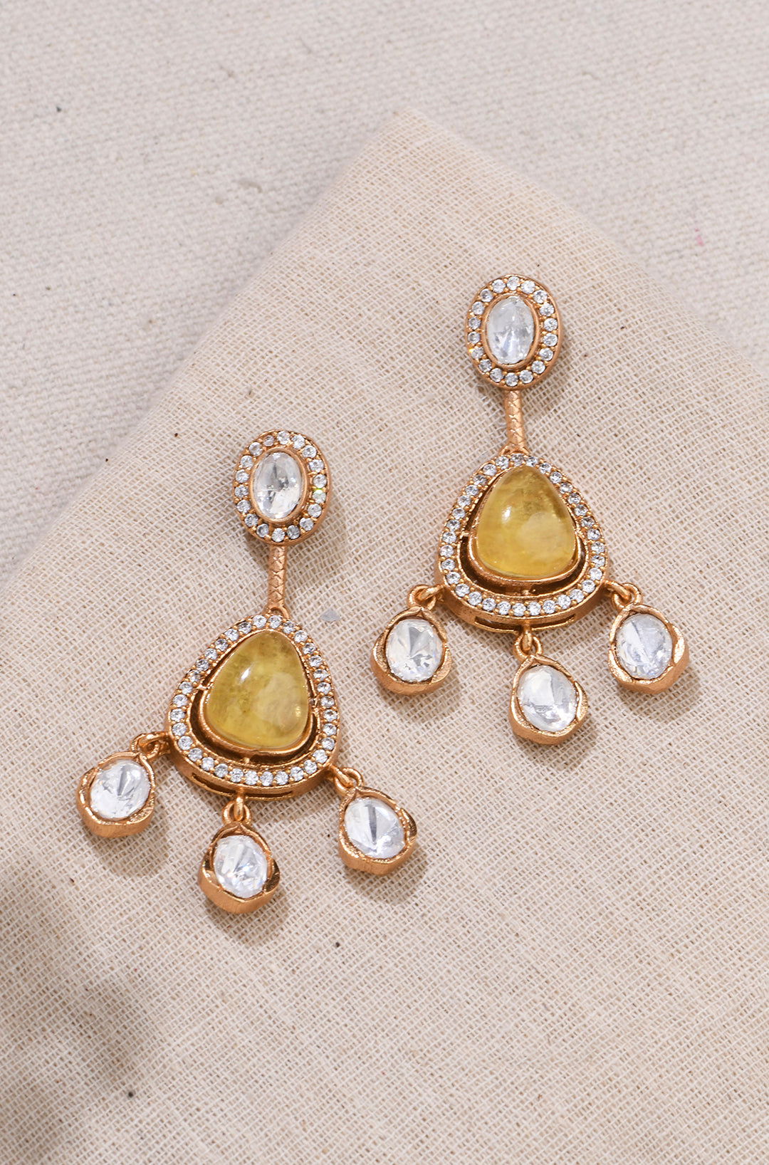 Yellow Polki Dangles - Joules by Radhika 